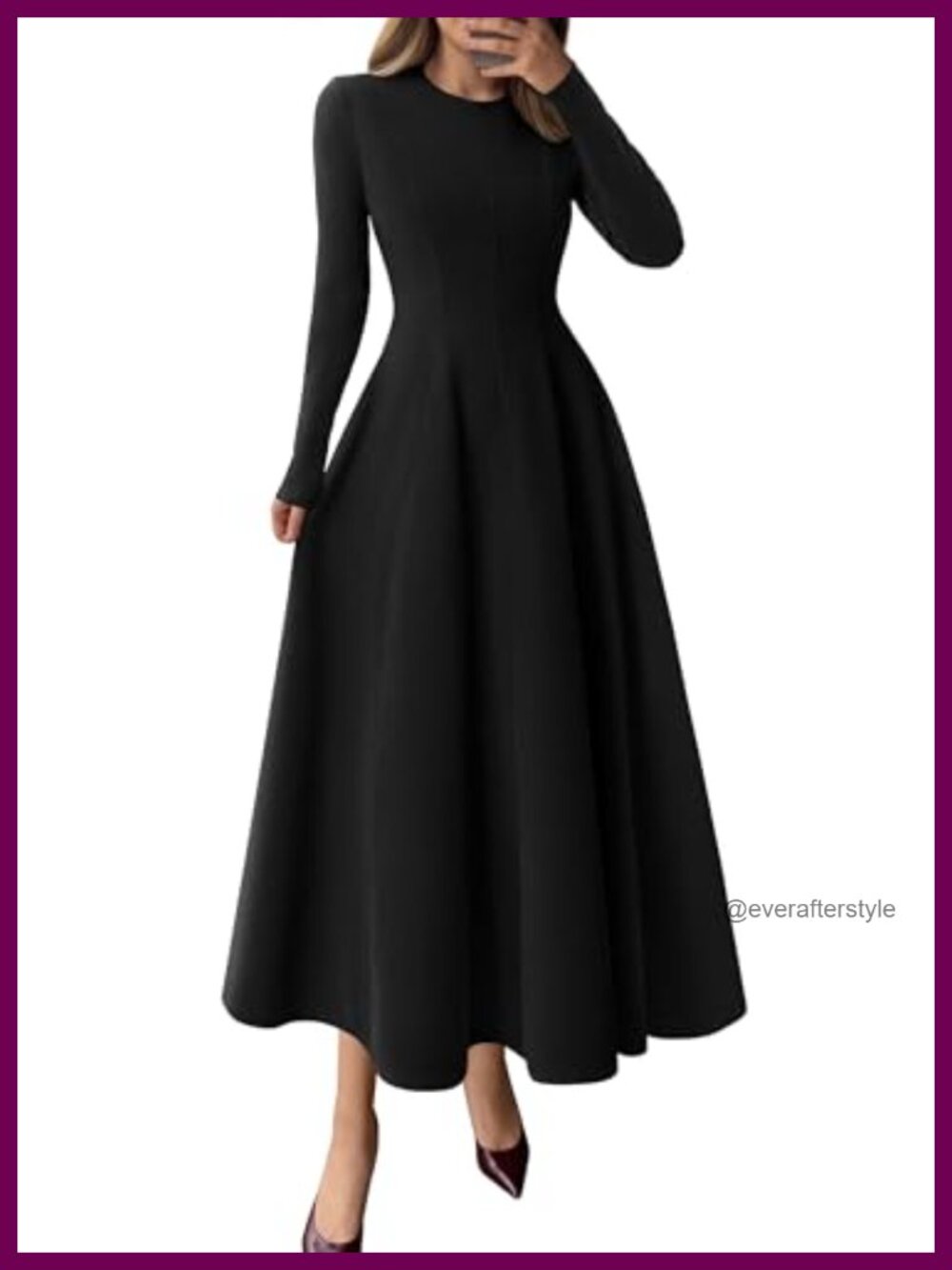 Women's Fall A-Line Midi Cocktail Dress Long Sleeve